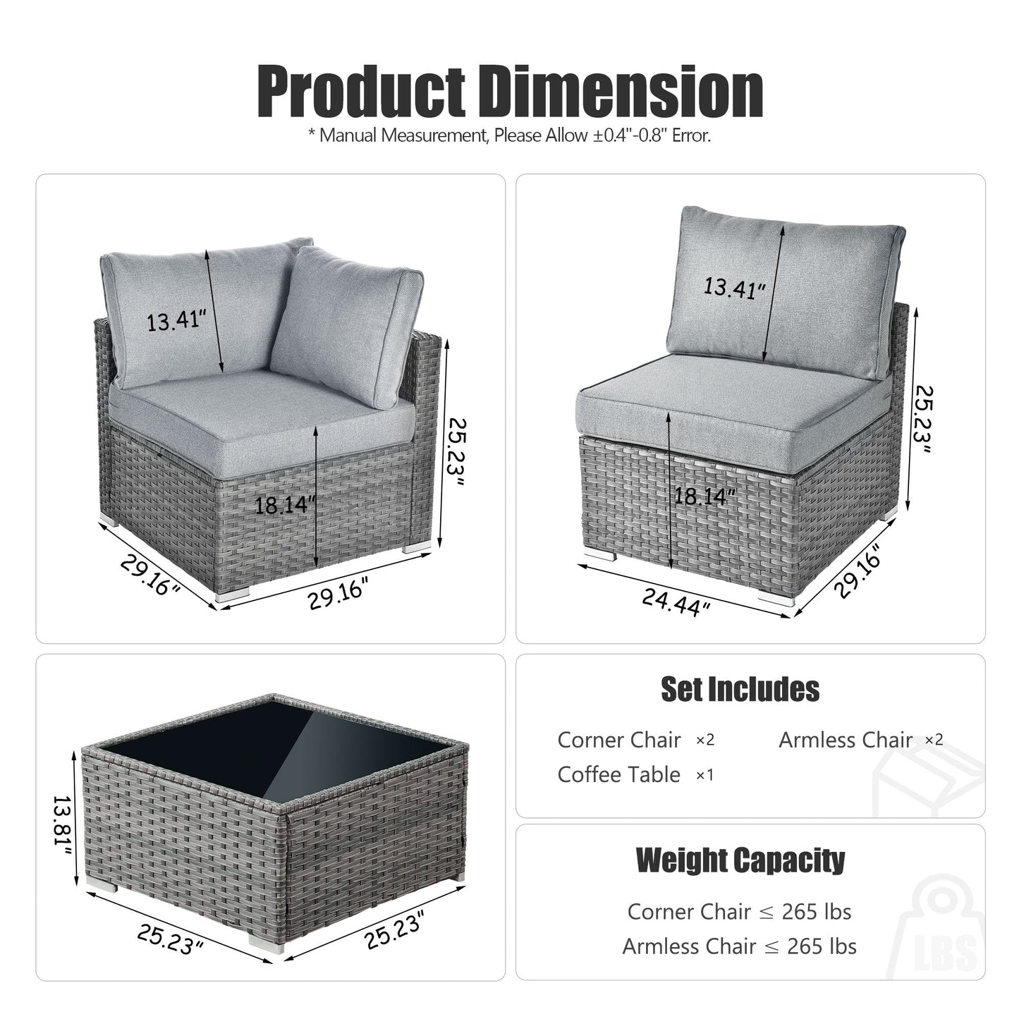OVIOS Deep Seat Wicker 5-piece Sectional Set