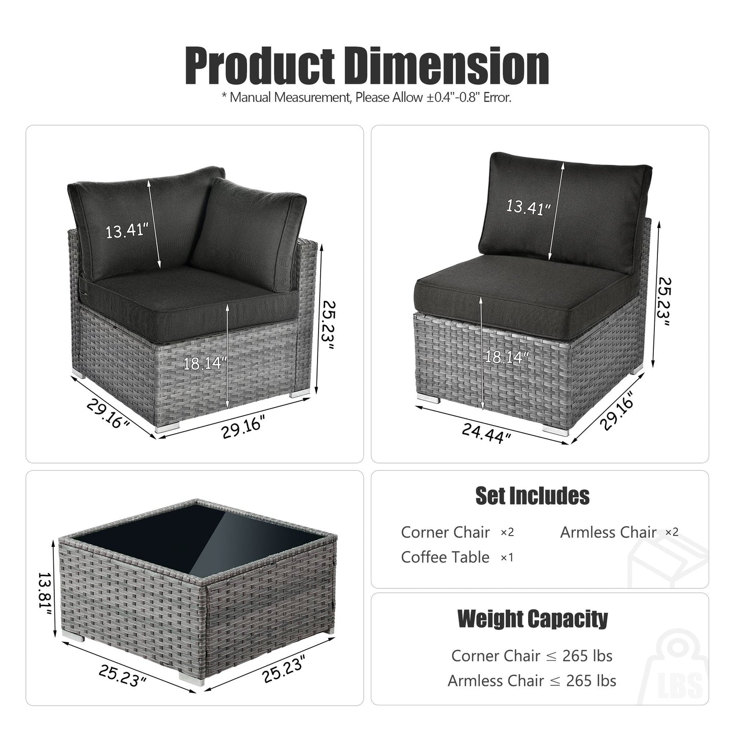 OVIOS Deep Seat Wicker 5-piece Sectional Set