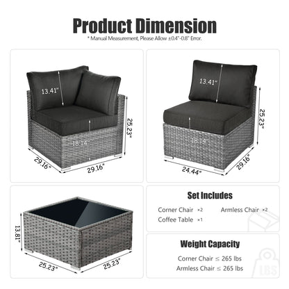 OVIOS Deep Seat Wicker 5-piece Sectional Set