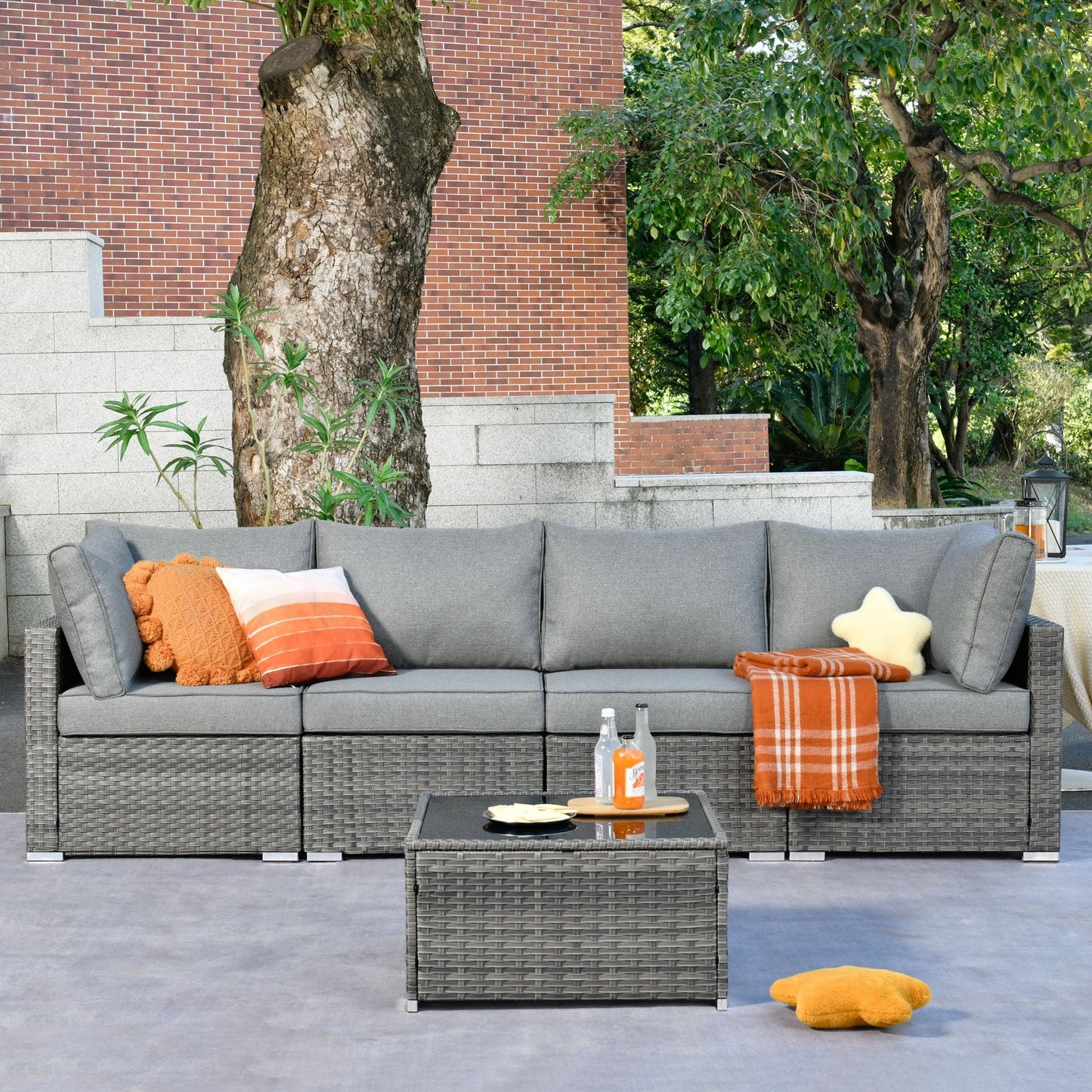 OVIOS Deep Seat Wicker 5-piece Sectional Set