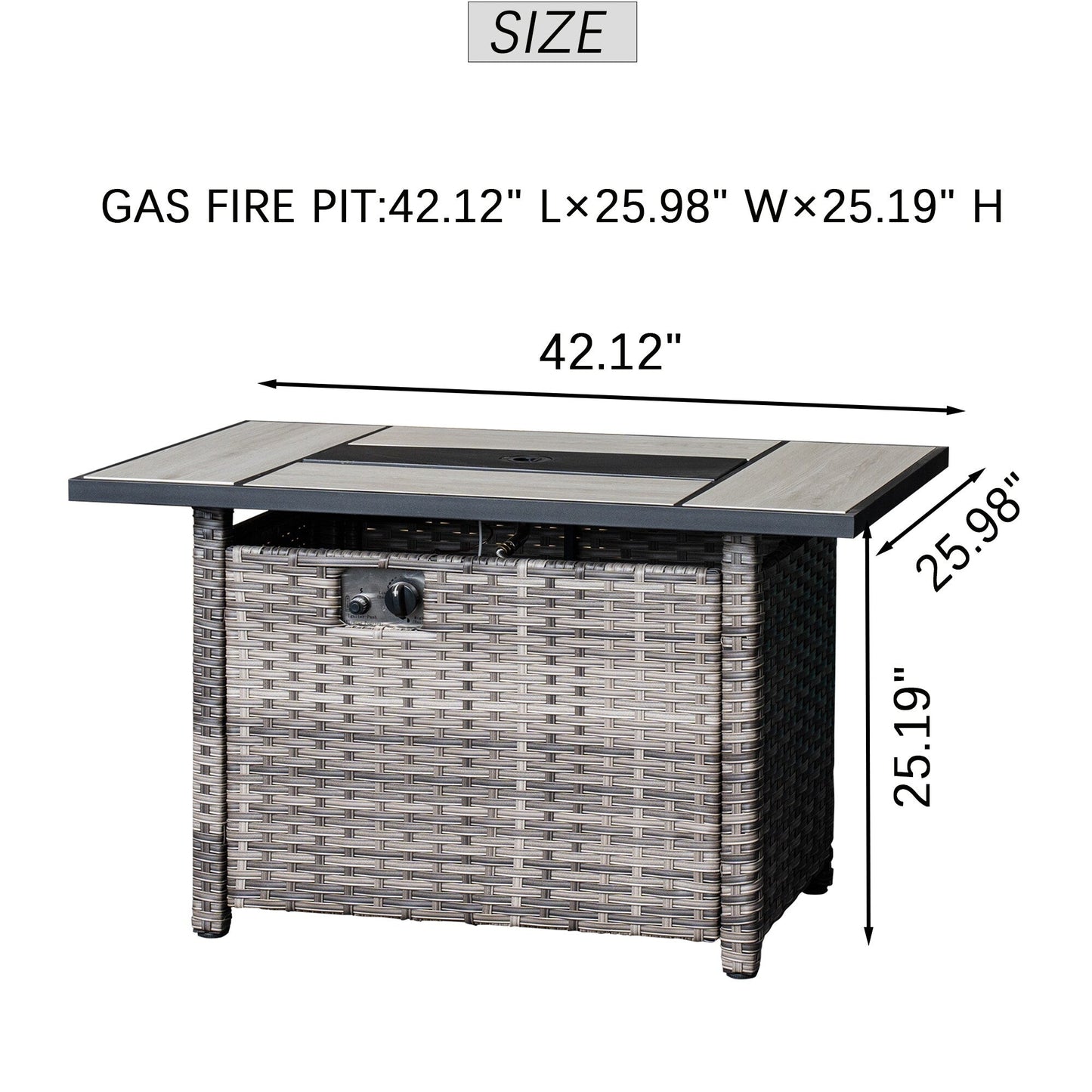 OVIOS Grey Wicker 6-piece Patio Furniture Set With Rectangular Fire Pit