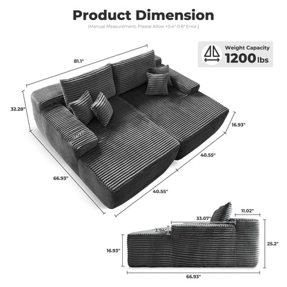 OVIOS Long Plush No Assembly Required Double Chaise Sofa