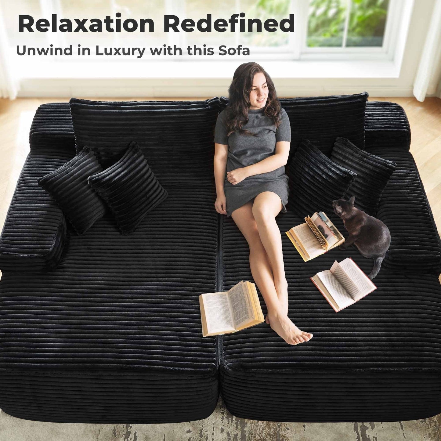 OVIOS Long Plush No Assembly Required Double Chaise Sofa