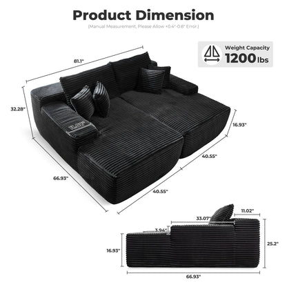 OVIOS Long Plush No Assembly Required Double Chaise Sofa