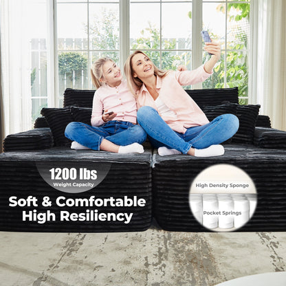 OVIOS Long Plush No Assembly Required Double Chaise Sofa