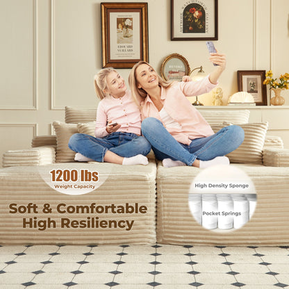 OVIOS Long Plush No Assembly Required Double Chaise Sofa