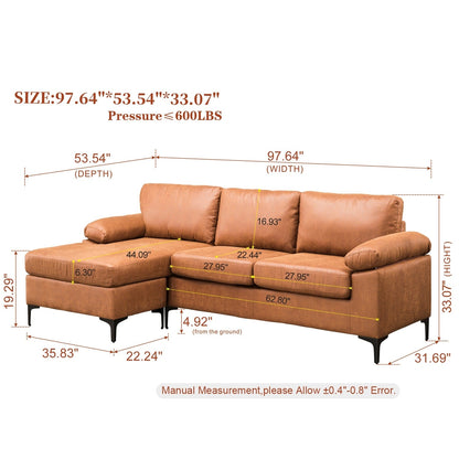 OVIOS Reversible Chaise Sofa With Fluffy Cushions Metal Legs
