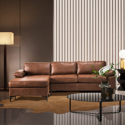 OVIOS Reversible Chaise Sofa With Fluffy Cushions Metal Legs
