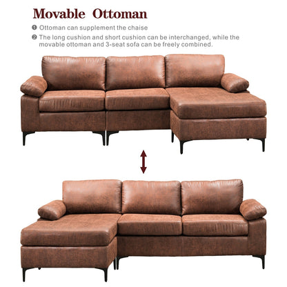 OVIOS Reversible Chaise Sofa With Fluffy Cushions Metal Legs