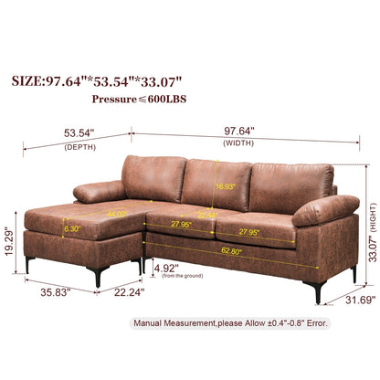 OVIOS Reversible Chaise Sofa With Fluffy Cushions Metal Legs
