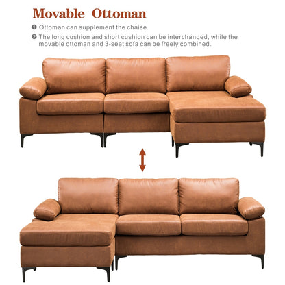 OVIOS Reversible Chaise Sofa With Fluffy Cushions Metal Legs