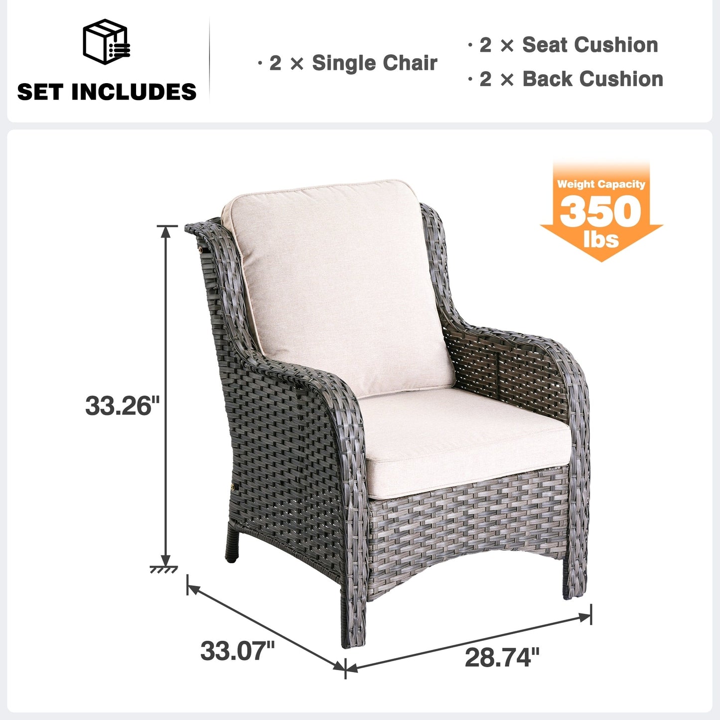 OVIOS 2-piece Patio Wicker Chairs Set