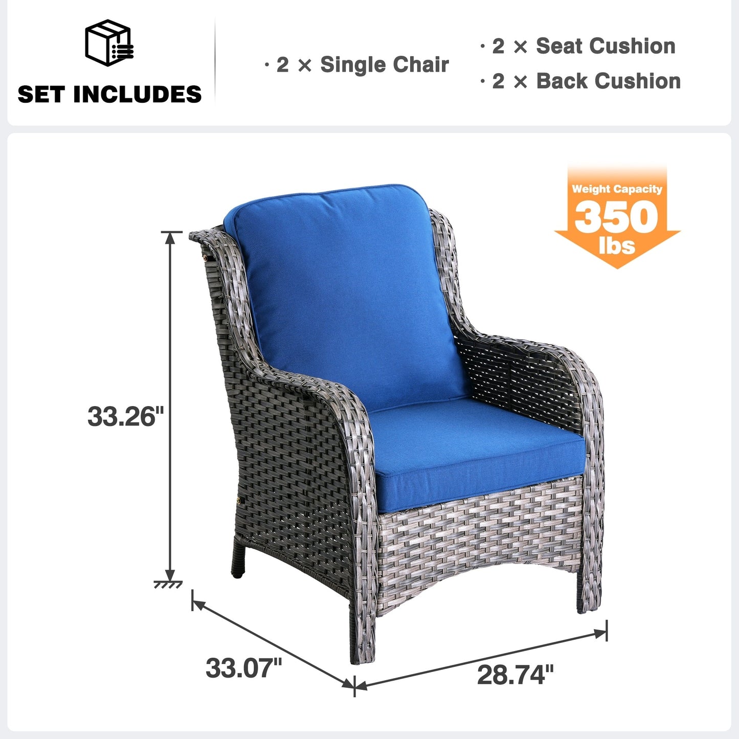 OVIOS 2-piece Patio Wicker Chairs Set