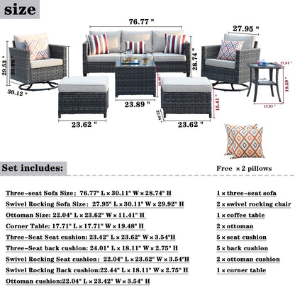 OVIOS 7-piece Patio Furniture Wicker Set with Swivel Rocking Chairs