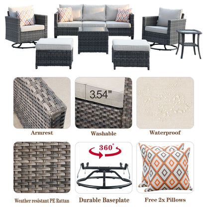 OVIOS 7-piece Patio Furniture Wicker Set with Swivel Rocking Chairs