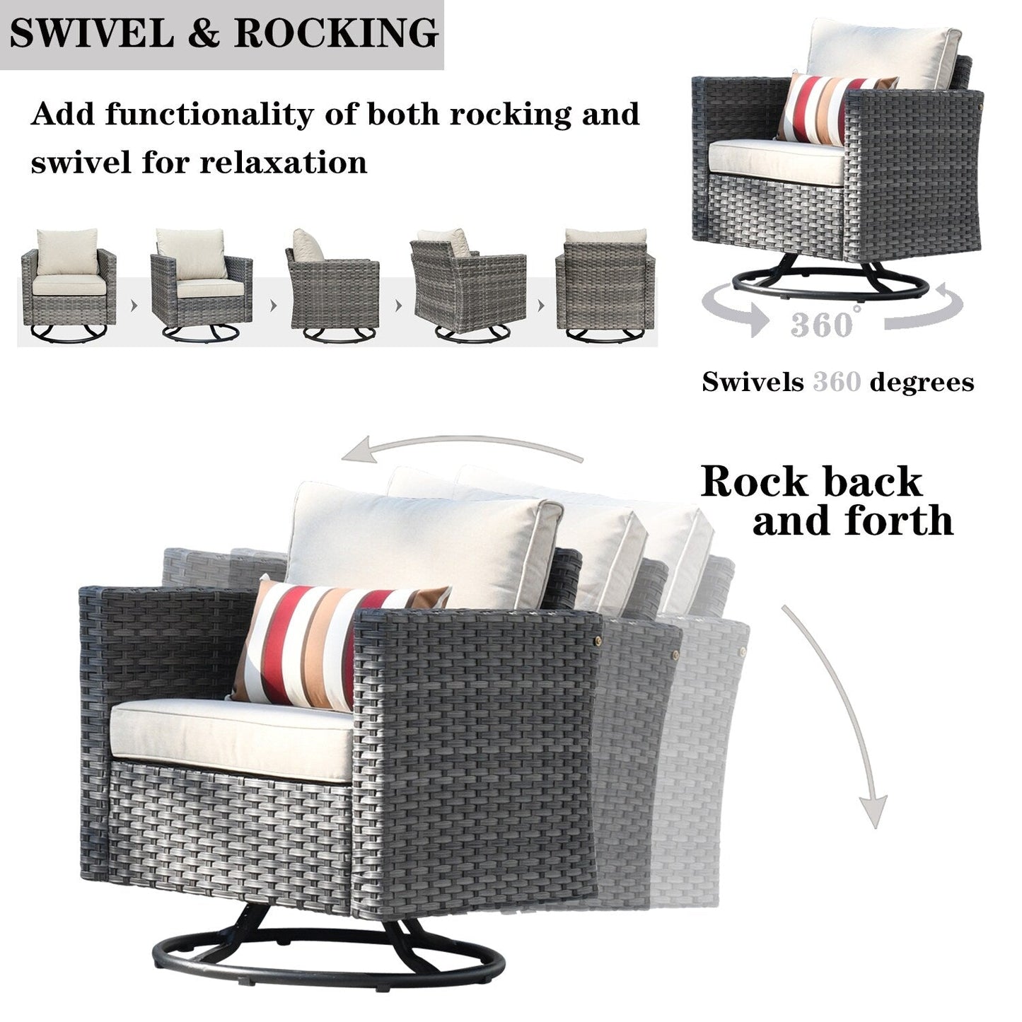 OVIOS 7-piece Patio Furniture Wicker Set with Swivel Rocking Chairs
