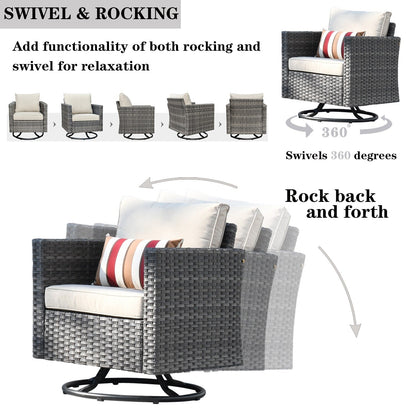 OVIOS 7-piece Patio Furniture Wicker Set with Swivel Rocking Chairs