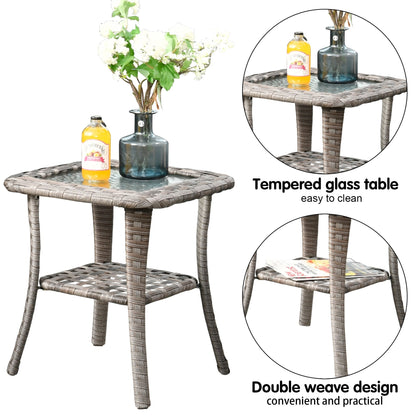 OVIOS 9-piece Patio Wicker Swivel Rocking Chair Set with Glass-Top Tables