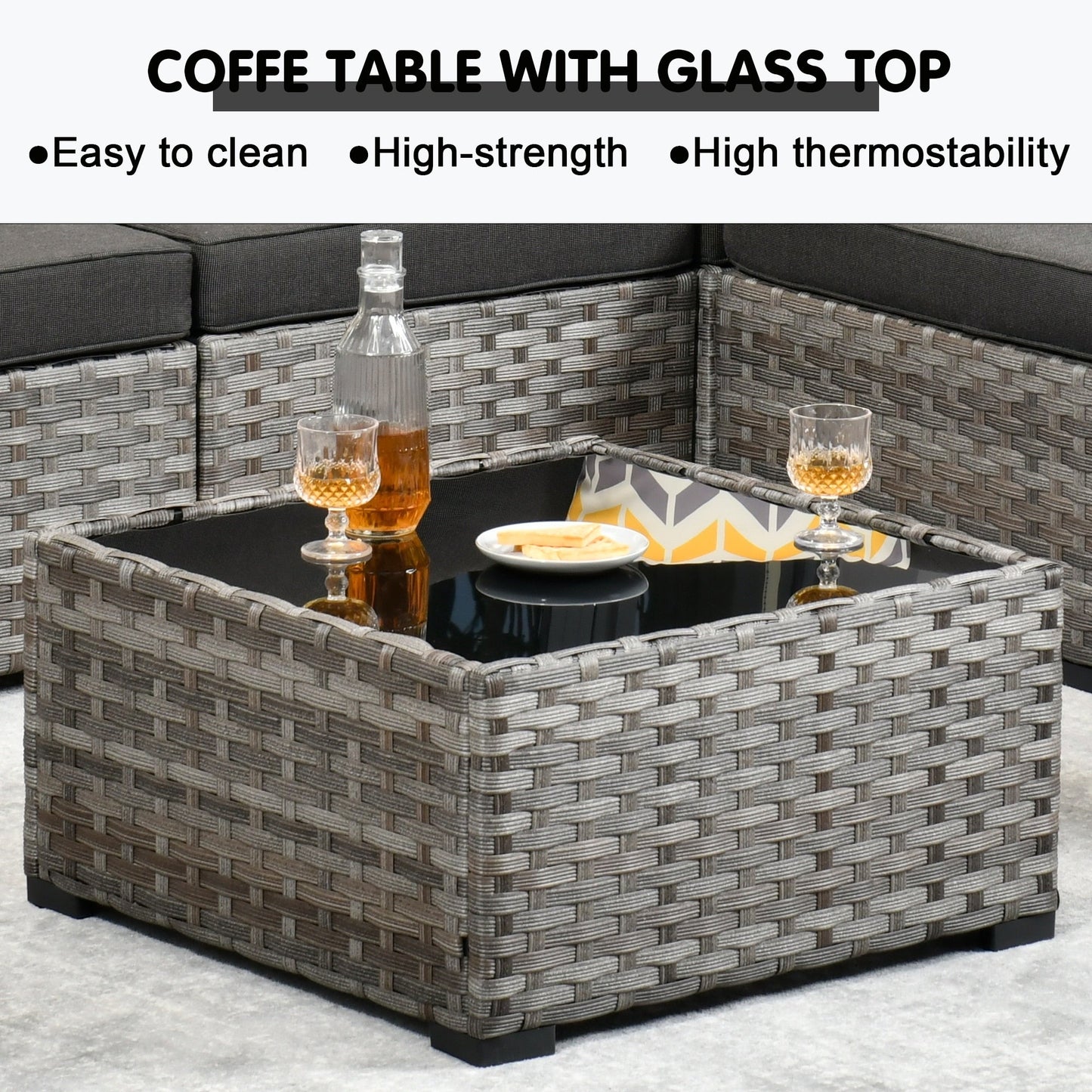 OVIOS 9-piece Patio Wicker Swivel Rocking Chair Set with Glass-Top Tables