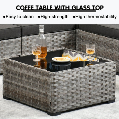 OVIOS 9-piece Patio Wicker Swivel Rocking Chair Set with Glass-Top Tables