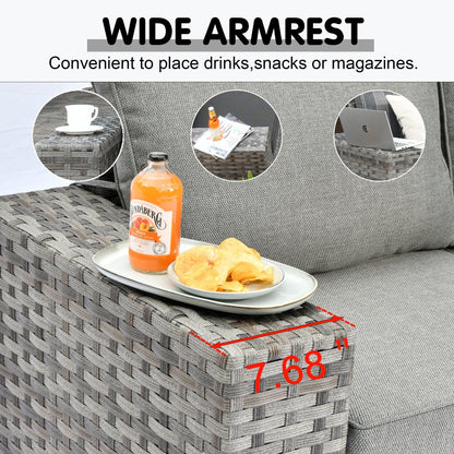 OVIOS 9-piece Patio Wicker Swivel Rocking Chair Set with Glass-Top Tables