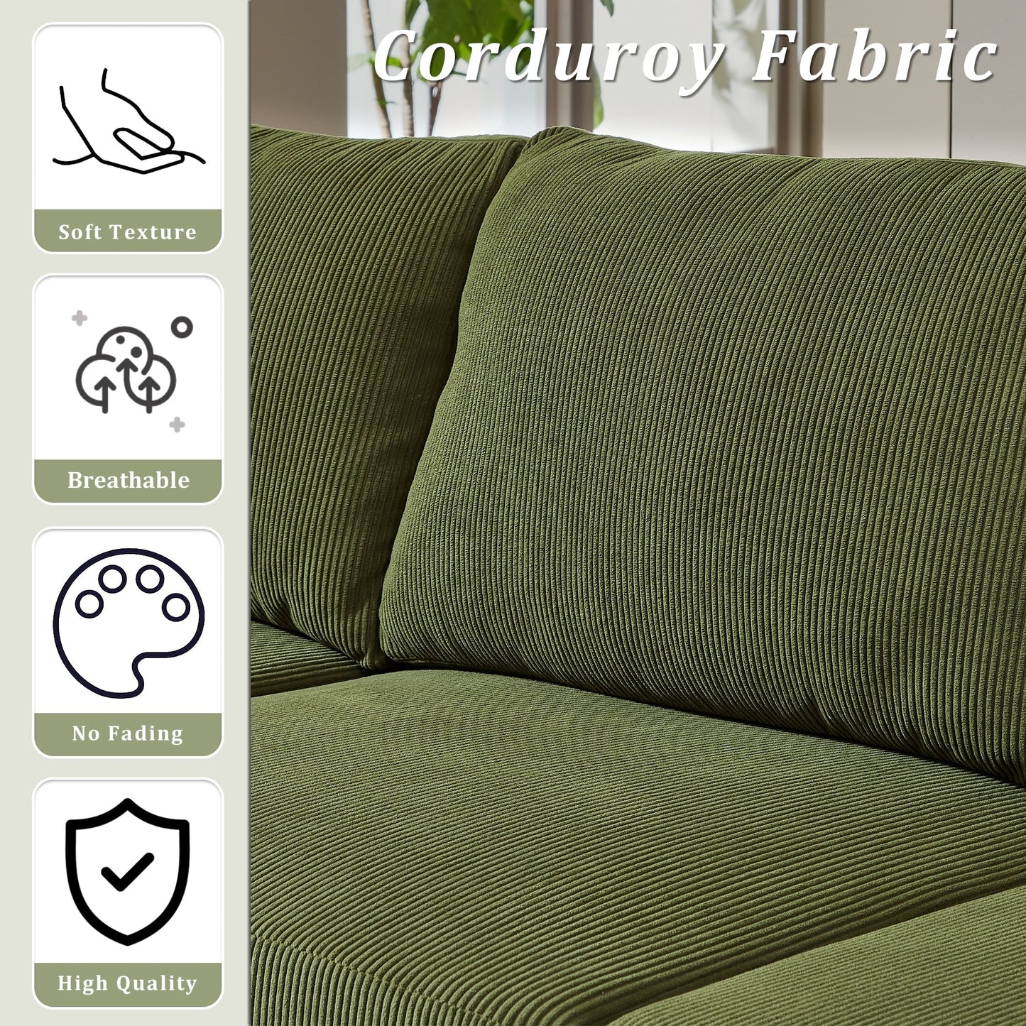 OVIOS Reversible Chaise Sofa With Fluffy Cushions Metal Legs