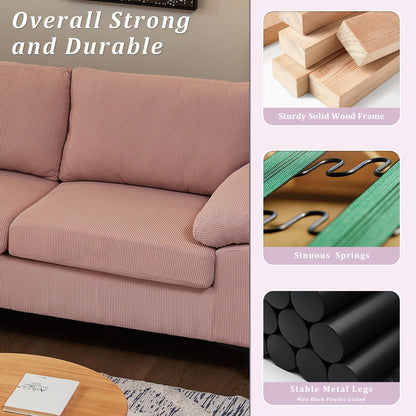 OVIOS Reversible Chaise Sofa With Fluffy Cushions Metal Legs
