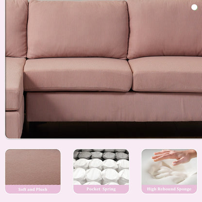 OVIOS Reversible Chaise Sofa With Fluffy Cushions Metal Legs