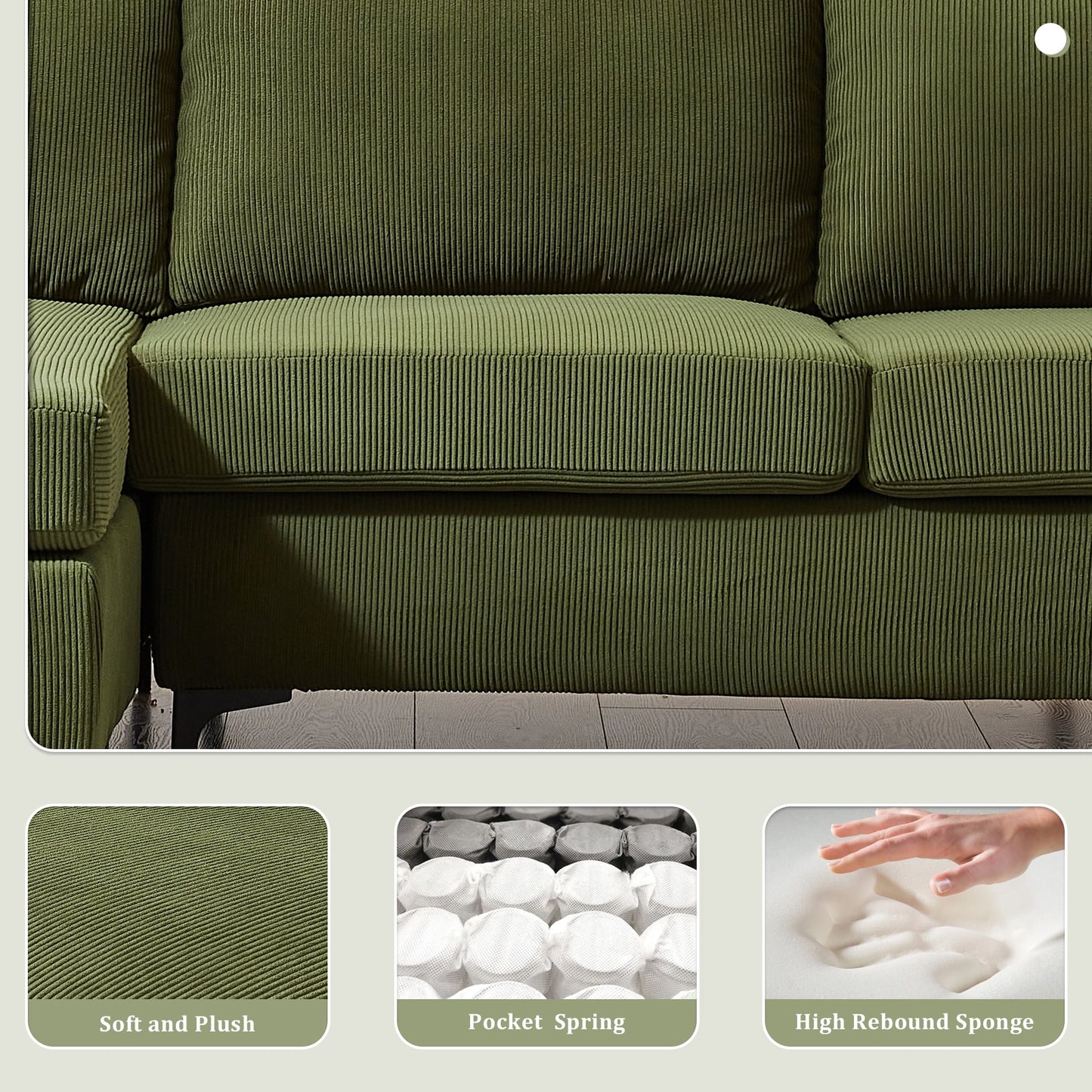 OVIOS Reversible Chaise Sofa With Fluffy Cushions Metal Legs