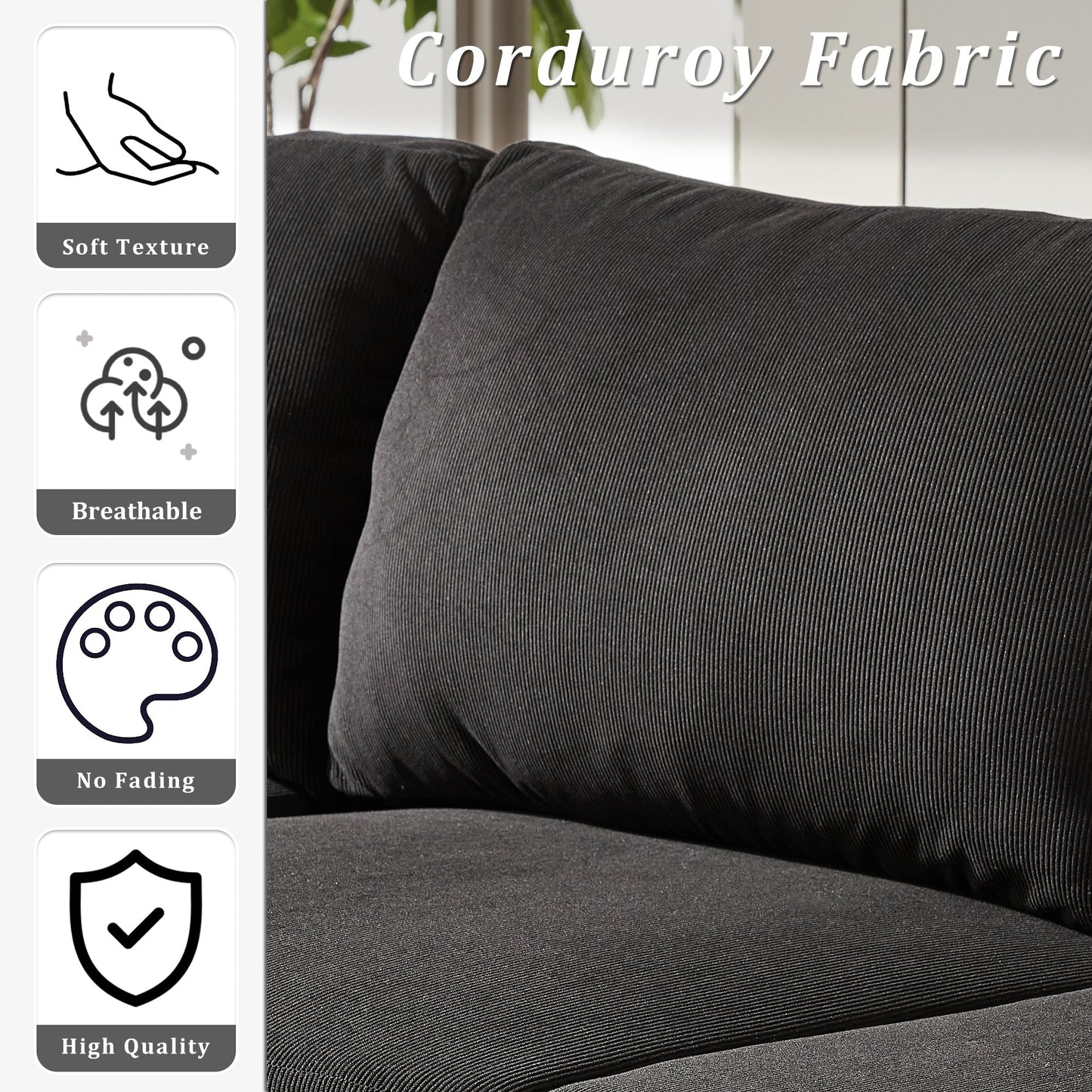 OVIOS Reversible Chaise Sofa With Fluffy Cushions Metal Legs