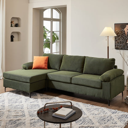 OVIOS Reversible Chaise Sofa With Fluffy Cushions Metal Legs