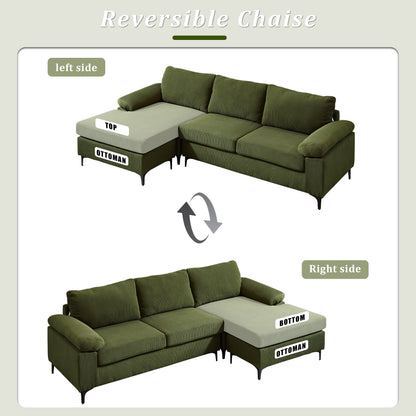 OVIOS Reversible Chaise Sofa With Fluffy Cushions Metal Legs