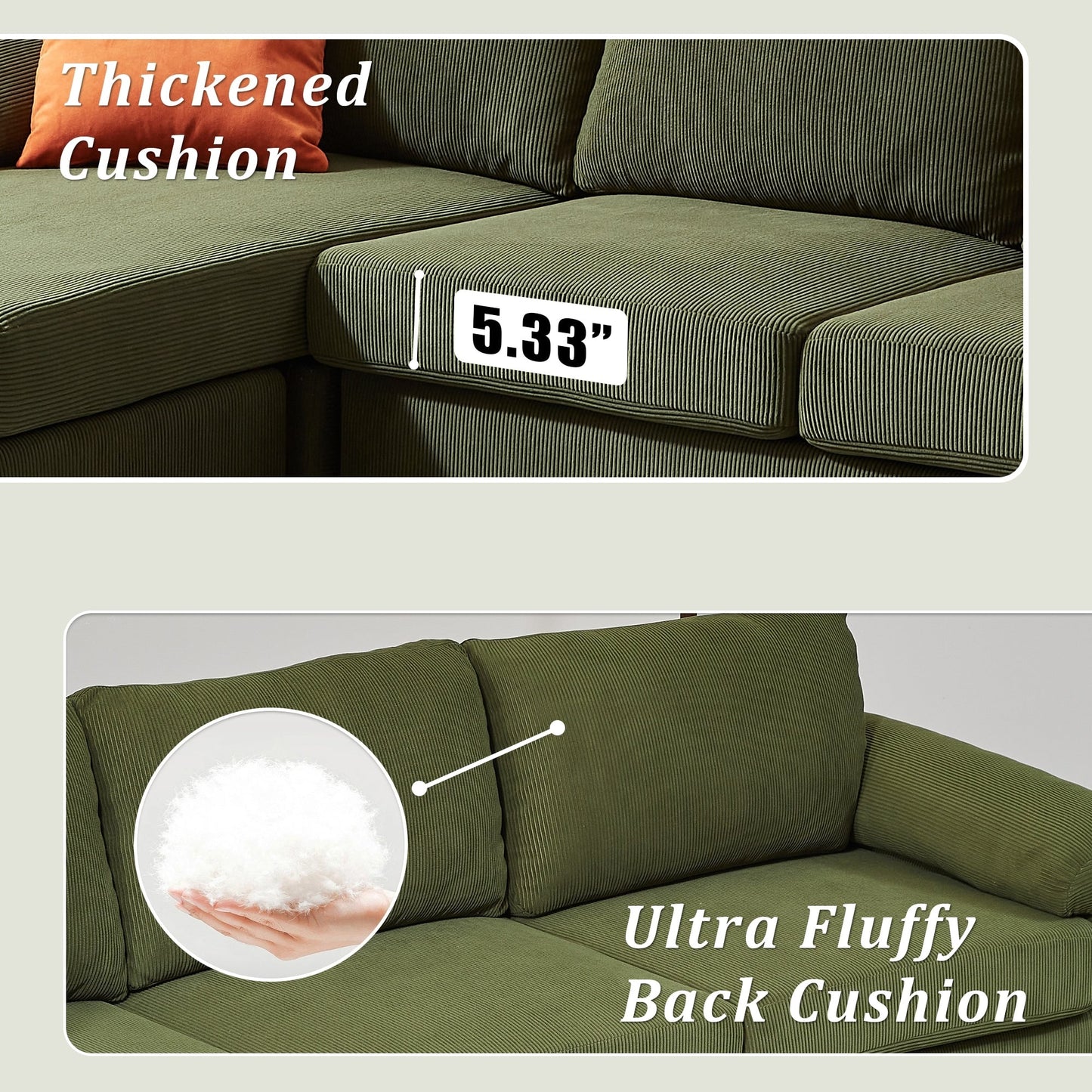 OVIOS Reversible Chaise Sofa With Fluffy Cushions Metal Legs