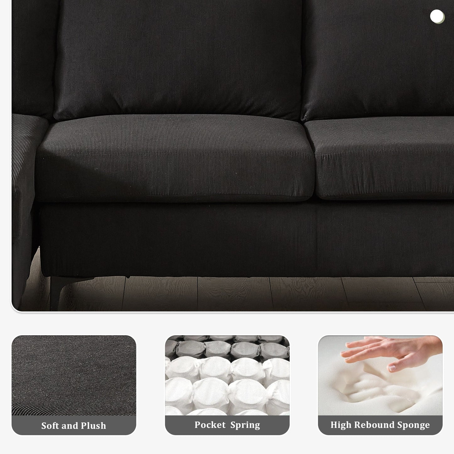 OVIOS Reversible Chaise Sofa With Fluffy Cushions Metal Legs
