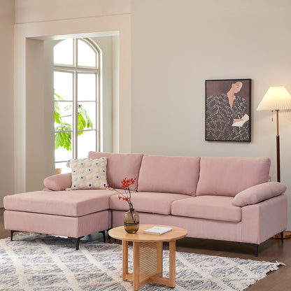OVIOS Reversible Chaise Sofa With Fluffy Cushions Metal Legs