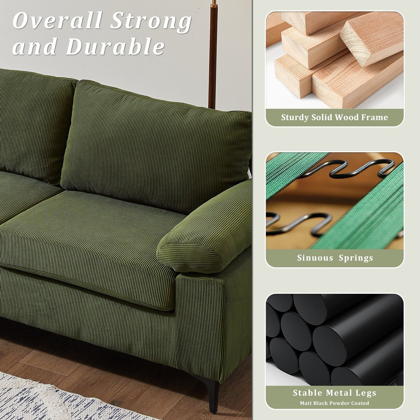 OVIOS Reversible Chaise Sofa With Fluffy Cushions Metal Legs