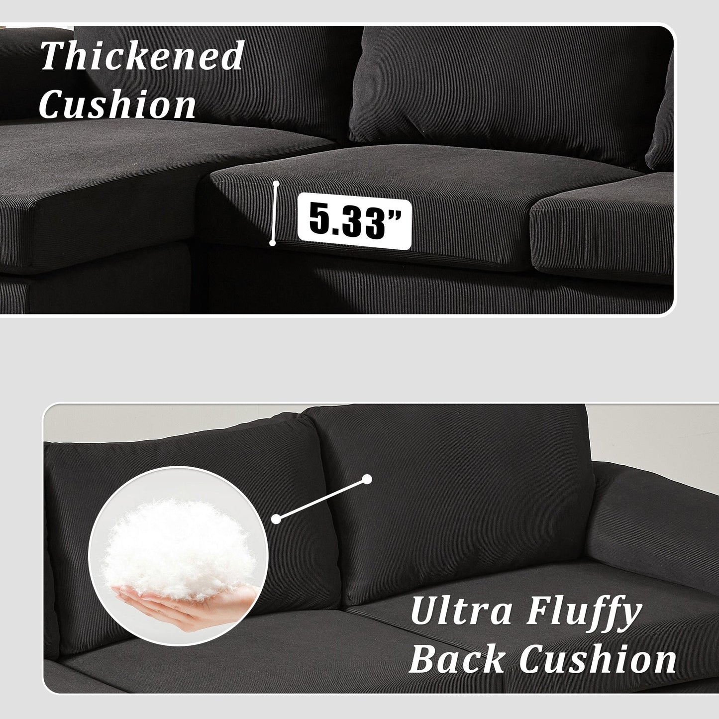 OVIOS Reversible Chaise Sofa With Fluffy Cushions Metal Legs