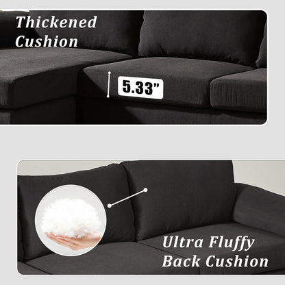 OVIOS Reversible Chaise Sofa With Fluffy Cushions Metal Legs