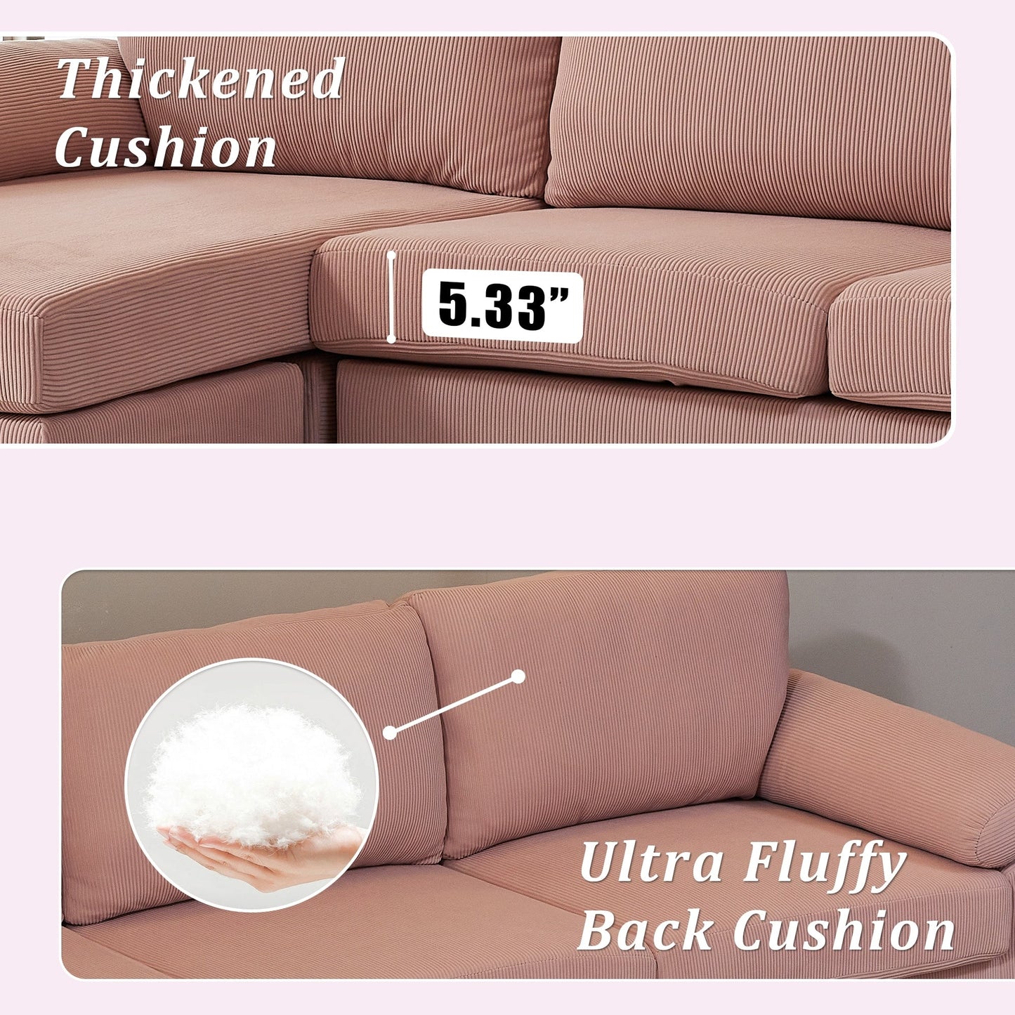 OVIOS Reversible Chaise Sofa With Fluffy Cushions Metal Legs