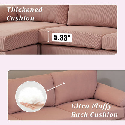 OVIOS Reversible Chaise Sofa With Fluffy Cushions Metal Legs