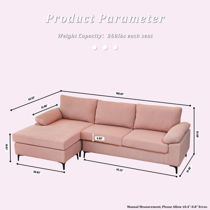 OVIOS Reversible Chaise Sofa With Fluffy Cushions Metal Legs