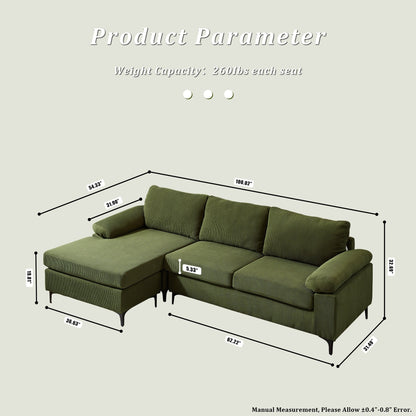 OVIOS Reversible Chaise Sofa With Fluffy Cushions Metal Legs