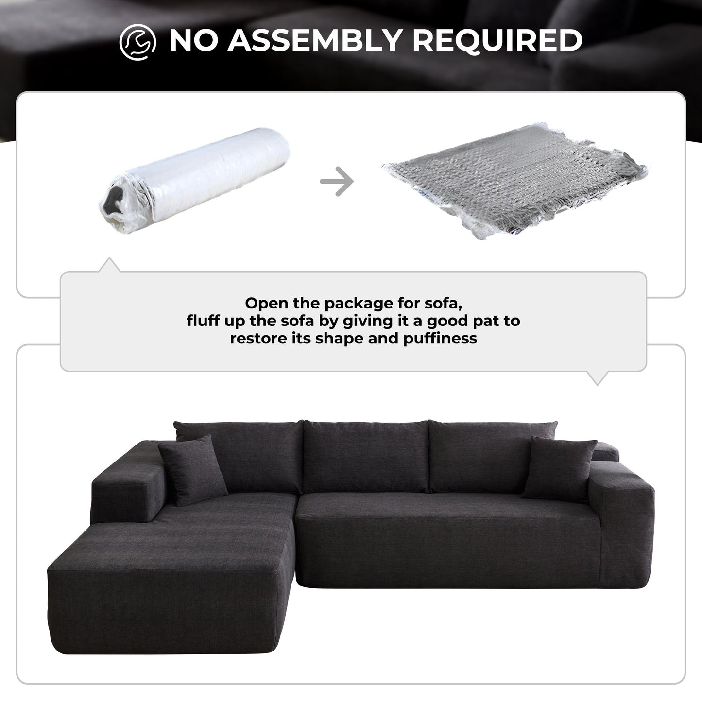 OVIOS Scratch-Resistant No Assembly Required Chaise Sofa