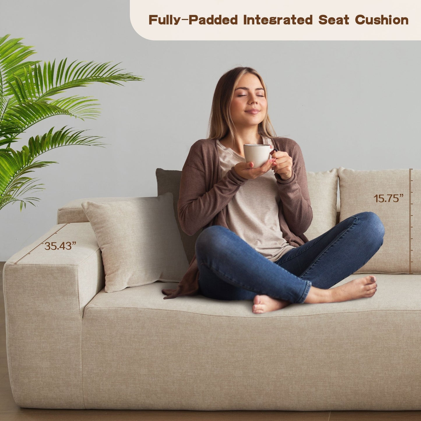 OVIOS Scratch-Resistant No Assembly Required Chaise Sofa