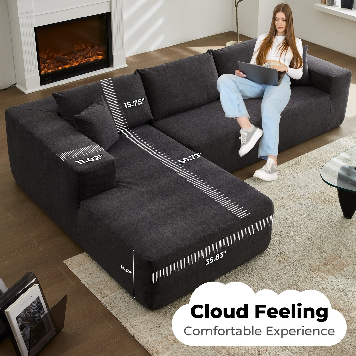 OVIOS Scratch-Resistant No Assembly Required Chaise Sofa