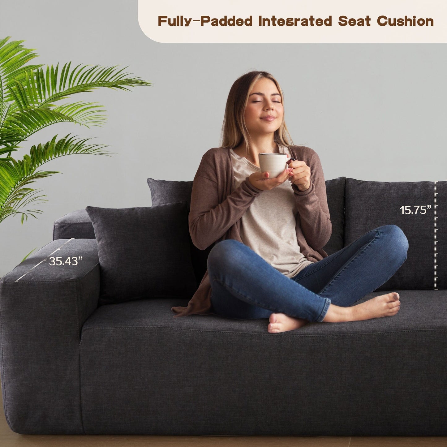 OVIOS Scratch-Resistant No Assembly Required Chaise Sofa