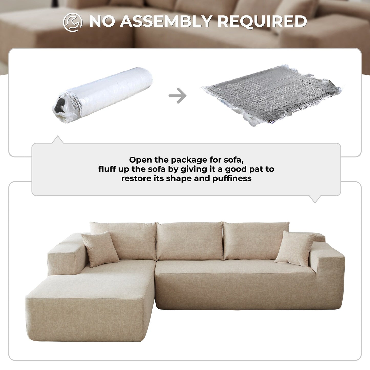 OVIOS Scratch-Resistant No Assembly Required Chaise Sofa