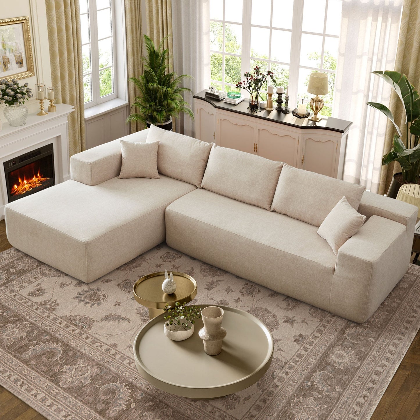OVIOS Scratch-Resistant No Assembly Required Chaise Sofa