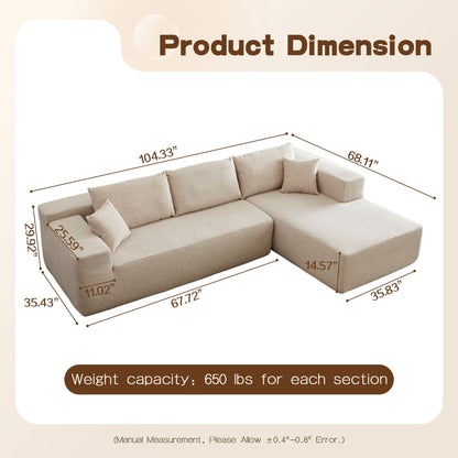 OVIOS Scratch-Resistant No Assembly Required Chaise Sofa