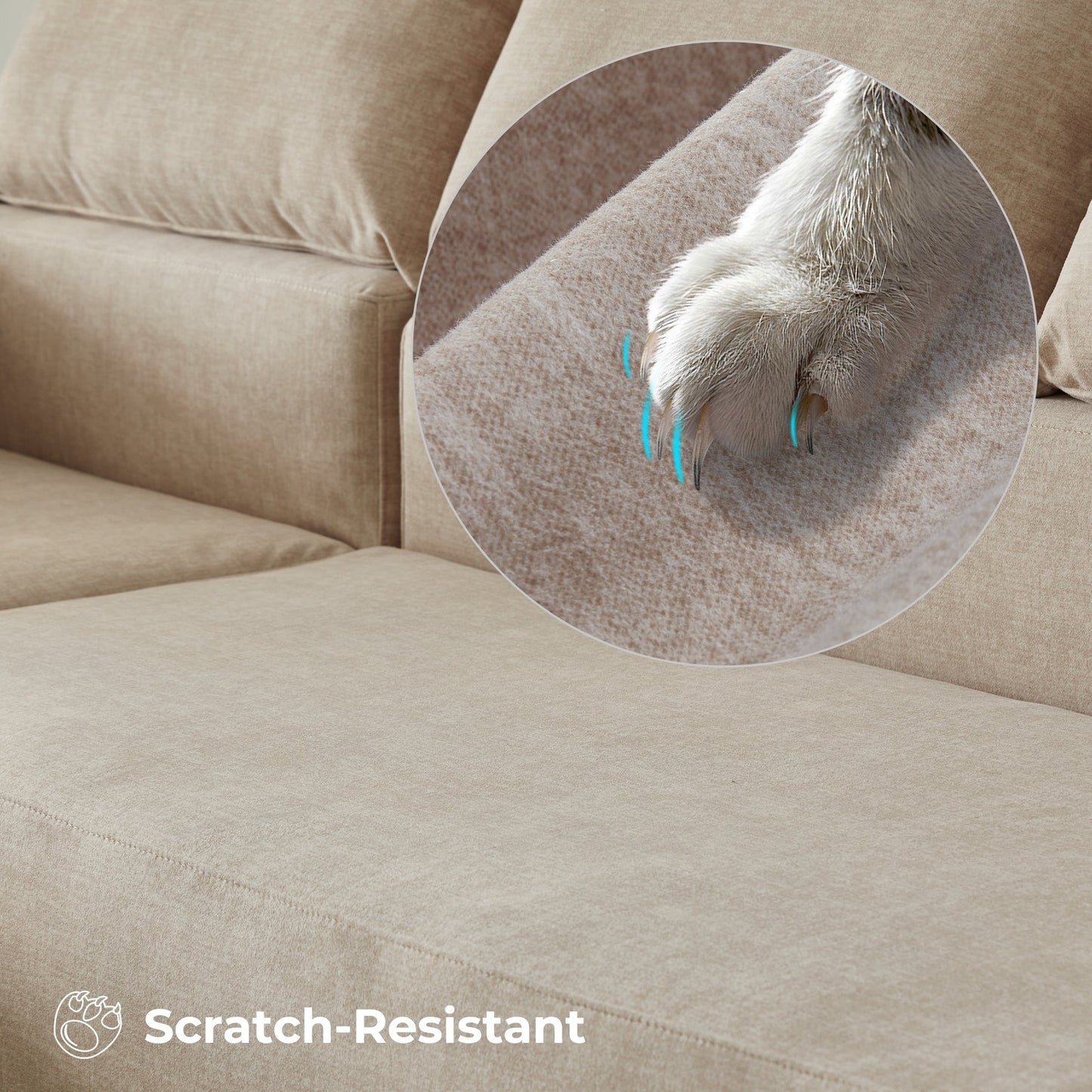OVIOS Scratch-Resistant No Assembly Required Chaise Sofa